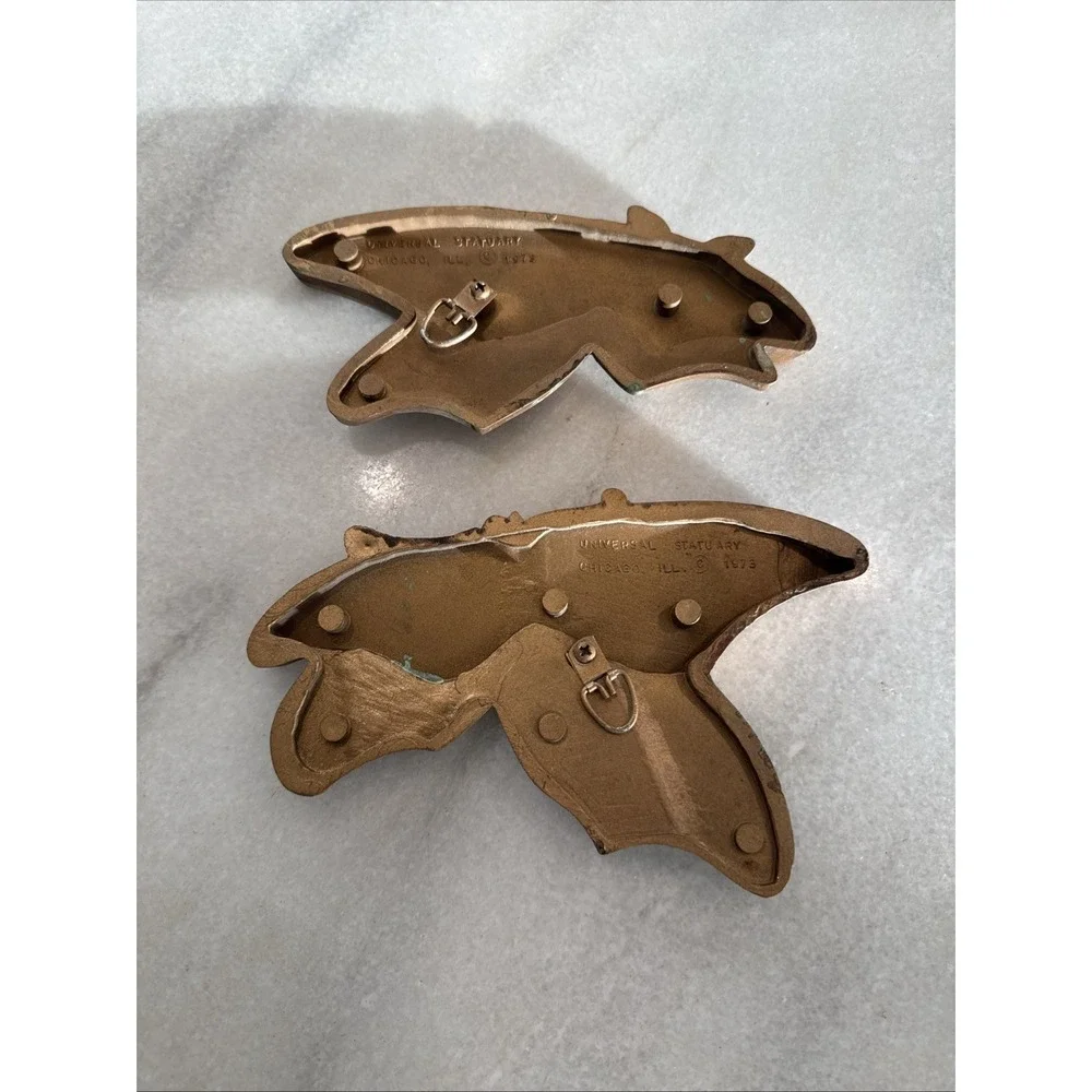 Vintage 1973‎ Universal Sanctuary Butterfly Wall Plaques - Set Of 2 - Golden MCM